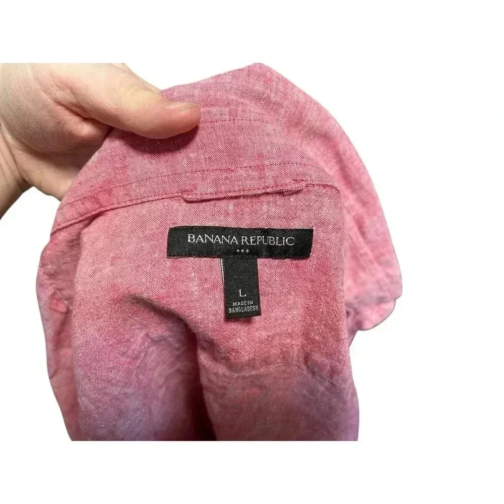Banana Republic Shirt Mens Large Pink Linen Blend Button Up Long Sleeve Work‎